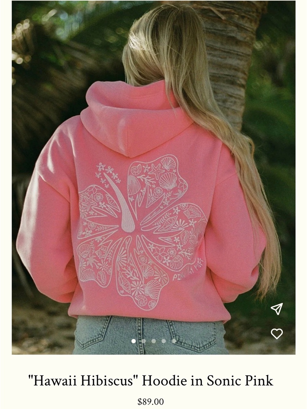 Pink Palm Puff "Hawaii Hibiscus" Hoodie in Sonic Pink